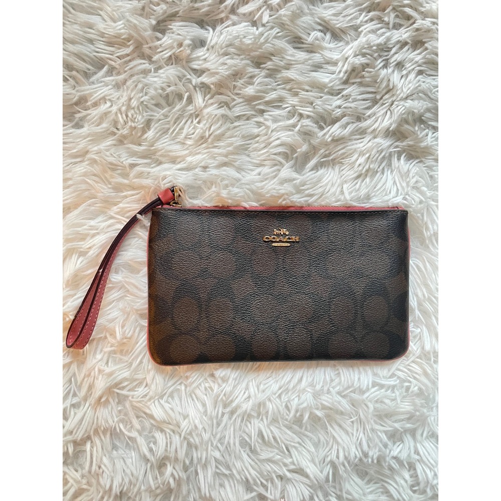 Coach Corner Zip Signature Monogram Coated Canvas Wristlet